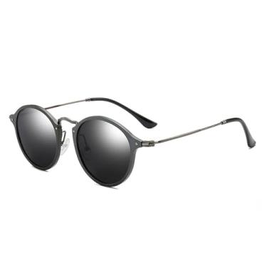 Imagem de Óculos de sol redondos polarizados para homens e mulheres, armação de alumínio e magnésio, revestimento colorido da moda, leve, UV400, preto e cinza, BH01