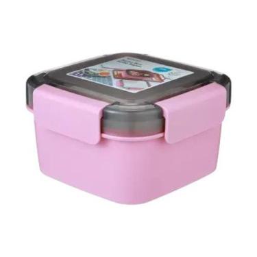 Imagem de Kit Saladeira com 2 Níveis e Talher 1,1 Litro - Rosa - MINISO