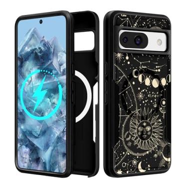 Imagem de LISEVO Capa para Google Pixel 8A de 6,1 polegadas - [Compatível com MagSafe] Capa protetora magnética fofa feminina estética sol lua resistente à prova de choque para capas de telefone Google Pixel 8A