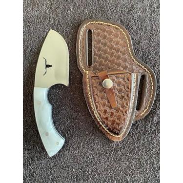 Imagem de Faca Campeira Unha de Onça Inox 8cm com Cabo Madeira Muirapiranga ou Resina + Bainha Couro Legítimo – Artesanal, Precisa e Versátil para Camping, Pesca, Cozinha, Uso Rural e Atividades Outdoor (Branco)