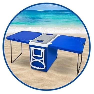 Imagem de Cooler Caixa Térmica 32L 3 em 1 com 2 Mesas e Rodinhas para Praia Fácil Transporte - 32 Litros Azul em alta