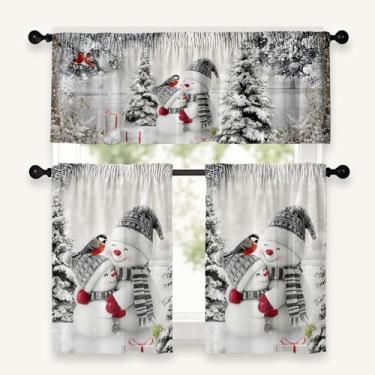 Imagem de Cortinas de cozinha de Natal 91 cm de comprimento, cortina de Natal branca para cozinha, conjunto de 3 peças, cortinas de janela de cozinha e sanefas sobre a pia para decoração de cozinhas cortinas de