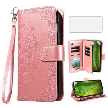 Imagem de Asuwish Capa de celular para celular Google Pixel 8A com protetor de tela de vidro temperado e flor flip porta-cartão de crédito suporte Pixel8A A8 5G mulheres homens ouro rosa