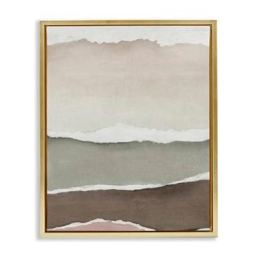 Imagem de Stupell Industries Arte de parede em tela flutuante emoldurada dourada com bordas rasgadas ilusão em camadas por Emma Peal, 53 x 43 cm