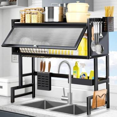 Imagem de BEMMY Escorredor de Pratos, 85 * 80cm Sobre a Pia Organizador de Armazenamento para Cozinha Pequena, Escorredor de Pratos com Tampa Que Economiza Espaço, Cestos