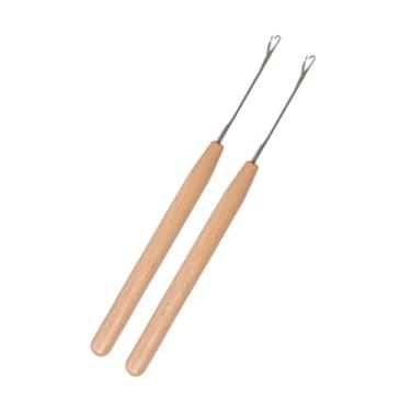 Imagem de Fenteer 2 peças de ferramentas de gancho de madeira curvado, projetos de tricô, suprimentos de artesanato portáteis e versáteis para micro tranças, fabricação