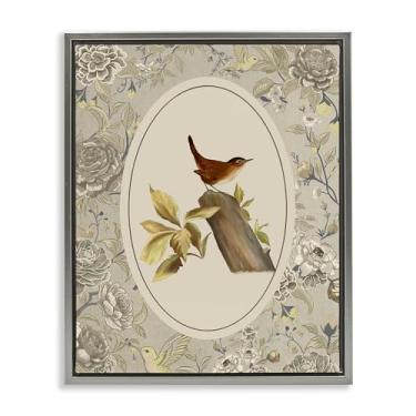 Imagem de Stupell Industries Design de arte de parede em tela flutuante cinza empoleirado pássaro e toile por Radhika Modi, 53 x 43 cm