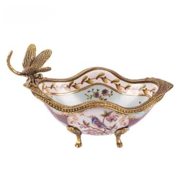 Imagem de Prato de frutas de cerâmica retrô, tigela de armazenamento floral pintada à mão criativa, fruteira decorativa para bancadas de cozinha, mesa de jantar