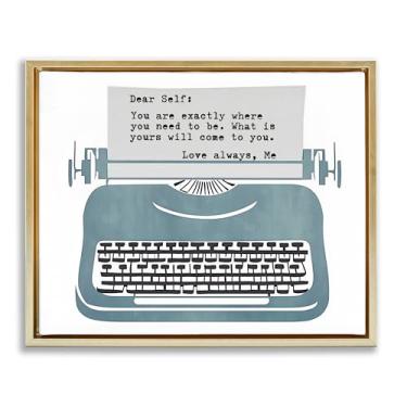 Imagem de Stupell Industries Design inspirador de arte de parede em tela flutuante emoldurada dourada com nota para máquina de escrever por Annabelle Hall, 43 x 53 cm