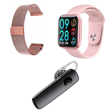 Imagem de Kit 1 Smartwatch P80 Rosa + 1 Pulseira Extra + 1 Fone Preto