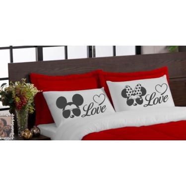 Imagem de Kit edredom LOVE 05 peças queen dupla face microfibra Vermelho Branco 