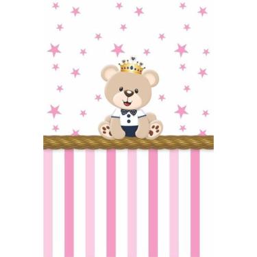 Imagem de Papel De Parede Adesivo Infantil Ursinho Listra Rosa 300x52cm - Lcg El