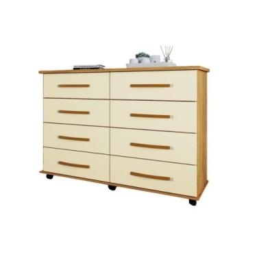 Imagem de Cômoda Jade Baixa com 8 Gavetas e Rodízios Pérola Primus - MOVEIS PRIM