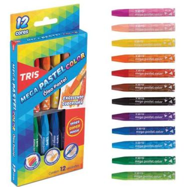 Imagem de Giz Pastel Oleoso 12 Cores MegaColor Artes Desenhos Pinturas - Tris
