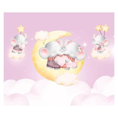 Imagem de Papel de Parede Adesivo Infantil Elefantes Nuvens Bebe Quarto - 599pcm
