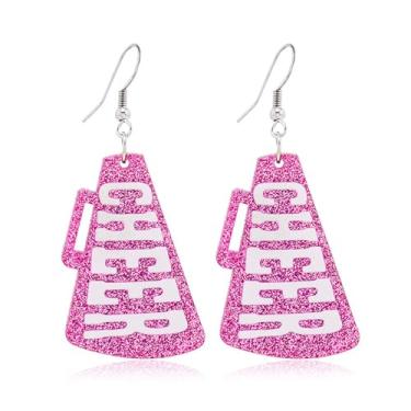 Imagem de Dreuyet Brincos de megafone cheerleader com glitter para mulheres, leves, brincos de acrílico para dia de jogo, joias presentes para treinadores de equipes de torcida, Medium, Acrílico, Sem pedra