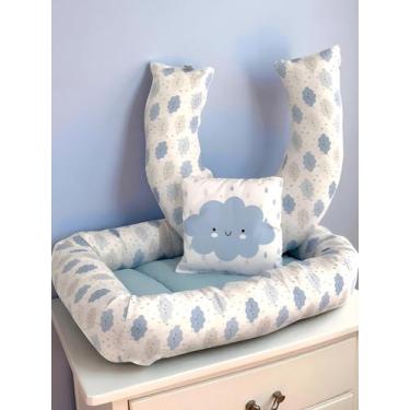 Imagem de Kit Ninho Redutor + Almofada Amamentação Nuvem Azul - Carinha de Anjo 
