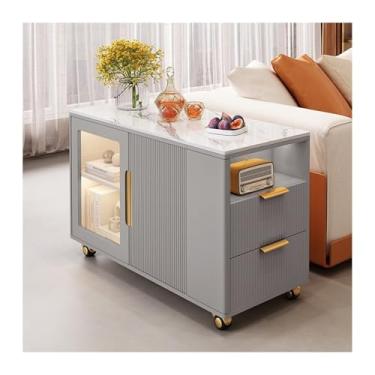 Imagem de Mesa lateral de sofá, luz de luxo, ardósia, sofá, aparador, sala de estar, armário, mesa lateral removível, armário lateral criativo (cinza)