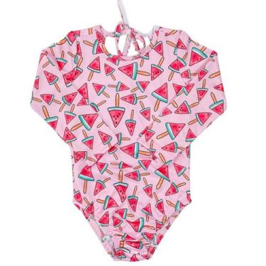 Imagem de Maiô Manga Longa Proteção UV Estampado - Fofotinhos, Melancia rosa f52