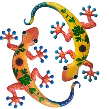 Imagem de 2 peças de decoração de parede de lagartixa grande de metal - 30 cm 3D decoração de arte de parede de lagarto ao ar livre, escultura, realista, decoração pendurada, para piscina, jardim, cerca