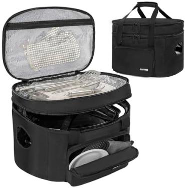 Imagem de OUUTMEE Bolsa de viagem para cozimento lento, suporte de cozimento lento de 2 camadas, compatível com panela de barro de 6, 7, 8 litros, transportador de viagem isolado com forro fácil de limpar