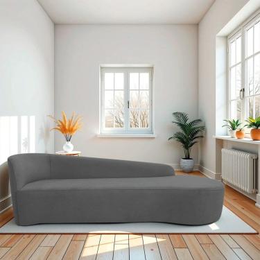 Imagem de Recamier Curvo Orgânico 180cm 3 Lugares Lado Direito para Sala Estar em Linho Paris Cinza Escuro