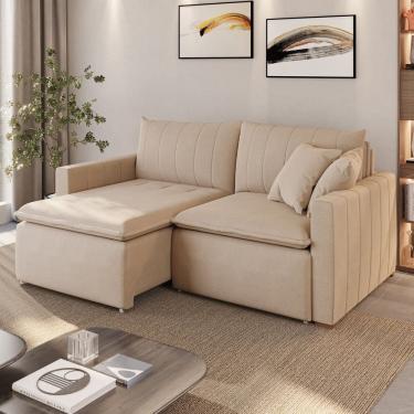 Imagem de Sofá Cama em Madeira Eucalipto e Linho 230cm Uruguai Bege