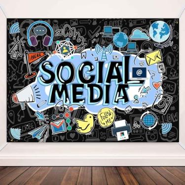Imagem de TOAOFY Pano de fundo de mídia social preto e azul 1,8 m x 1,2 m para decoração de quarto de crianças, paredes de fotos de chá de bebê, faixa de celebração infantil TAYHBYW001