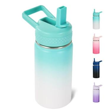 Imagem de Fijinhom Garrafa infantil de 340 g, garrafa de água infantil para meninos e meninas com tampas de canudos, garrafa térmica isolada a vácuo de aço inoxidável 304, livre de BPA, sal marinho