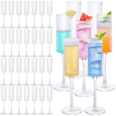 Imagem de eventpartener Pacote com 24 taças de champanhe acrílicas, taças de champanhe inquebráveis com haste de 142 g, pacote a granel estilo origami, copos descartáveis de plástico para brindes, ideais para