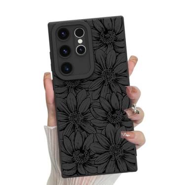 Imagem de Capa de telefone MZELQ Silicone Black Floral Samsung Galaxy S22 Ultra