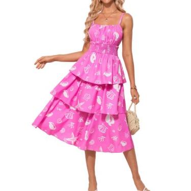 Imagem de Vestido longo GRACE KARIN floral sem mangas com babado rosa GG