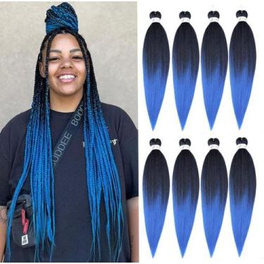 Imagem de Cabelo trançado pré-esticado Ubeleco 20in Ombre preto a azul