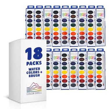 Imagem de Color Swell Aquarelas laváveis a granel, pacote com 18, 8 cores, pincel de madeira, pacote a granel para sala de aula - Aquarelas a granel