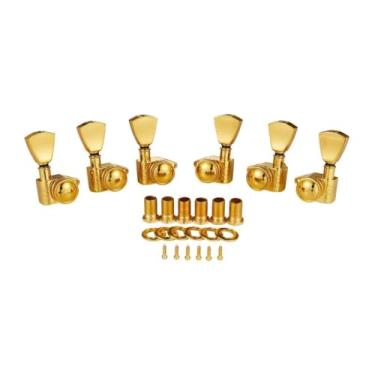 Imagem de KAISH Afinadores de travamento Gold 3+3 21:1 com bloqueio e teclas de afinação com botões fundamentais para guitarras acústicas EUA Les Paul/SG/ES e/ou guitarras acústicas