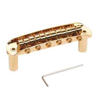 Imagem de KAISH Conjunto de ponte de guitarra elétrica com selas grandes (não ajustável em altura) Espaçamento de cordas vintage de 6 cm para Jaguar/Jazzmaster Gold