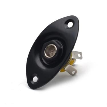 Imagem de Placa de saída oval de entrada de guitarra de 1/10.2 cm de metal para Fender Strat Tele com parafusos (preto)