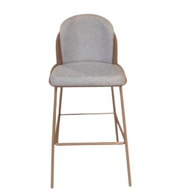 Imagem de Banqueta com Encosto Estofado e Base em Aço Carbono Champanhe – Cristal Exclusiva Linho Cinza 202