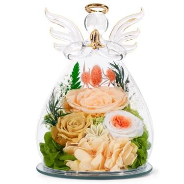 Imagem de Bessol Presentes de aniversário para mulheres, mãe, rosas preservadas em vidro, estatuetas de anjo flores frescas para entrega flores para sempre, rosa eterna, Natal para avó, irmã, esposa, filha
