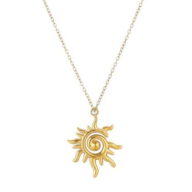 Imagem de Colar de sol de ouro para mulheres banhado a ouro 18 k banhado a prata espiral Sunburst Colar com pingente estilo boho joia, 3.5cm, Latão, Sem Pedra Preciosa