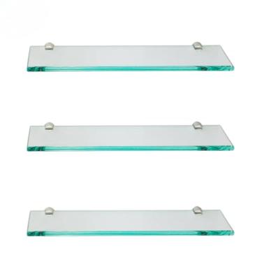 Imagem de Prateleira de Vidro para Banheiro, 30 cm, 6mm Espessura, com Suportes, Kit com 3 Unidades