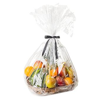 Imagem de 50 unidades de sacos lisos transparentes para celofane/celofane de 45,7 x 76 cm para embrulho de presente, padaria, biscoitos, doces, sobremesas, cestas de presente, presentes, casamentos, embalagens