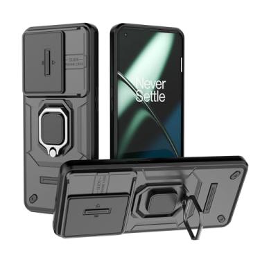 Imagem de SORAKA Capa para OnePlus 11 5G com suporte de anel e tampa deslizante para câmara capa OnePlus 11 5G com placa metálica para suporte magnético de carro capa de dupla camada em PC e TPU