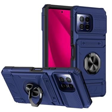 Imagem de SORAKA Capa para T-Mobile REVVL 7 Pro com suporte de anel para cartão com patch de metal compatível com suporte magnético para celular para carro capa de proteção contra choque e queda azul