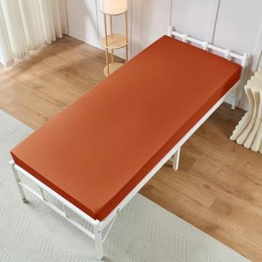 Imagem de VACVELT Lençol com elástico para berço, 78 x 189 cm, laranja queimado, ultramacio e respirável, capa de cama confortável para cama estreita de solteiro/beliche de trailer/camas de hóspedes/colchão com