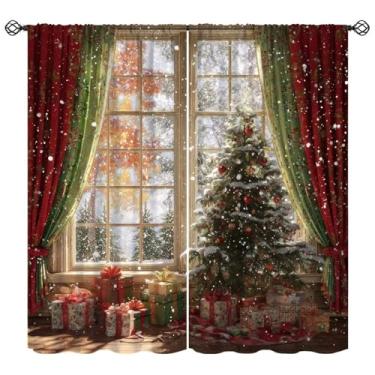 Imagem de Cortina de Feliz Natal Árvore de Natal Floco de Neve Cena de Neve Tratamento de Janela Atmosfera Feliz para Sala de Estar Quarto Cozinha Decoração Cortinas de Janela 107 cm L X 114 cm C