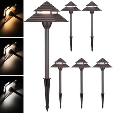 Imagem de LEONLITE Luzes de caminho de baixa tensão 3CCT, luzes LED para caminhos de paisagem, 3000K/4000K/5000K, cabeça pagode de 2 camadas, 12-15V AC/12-24V DC, luz de passarela externa IP65, caixa de