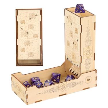 Imagem de Torre de dados de madeira dobrável, estampa de monstro de olho pequeno, bandeja de rolamento de dados de jogo de mesa D&D, caixa de dados de RPG, acessórios DND, torre portátil com bandeja de