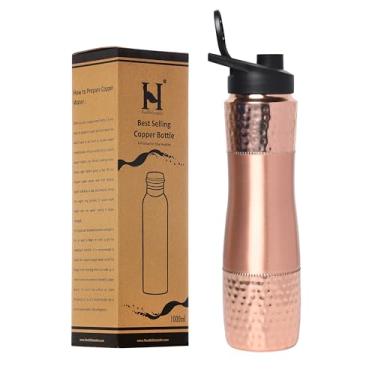 Imagem de Garrafa de água de cobre puro com Sipper, capacidade de 1000 ml (33,81 US Fl Oz) para benefícios de saúde Ayurveda (simples)