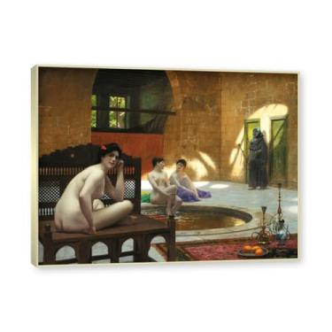 Imagem de Moldura de champanhe. Pinturas a óleo famosas, (Mulheres no banho) por Jean Leon Gerome, reprodução impressa em tela, arte de cenário para decoração de sala de estar. 30 x 40 cm-11,8 x 15,7 pol